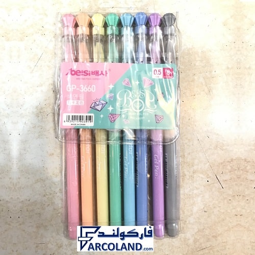 خودکار ماکارون بسته 8 رنگ | Macaroon beisi | نوک 0.5 میلیمتری | Gel pen
