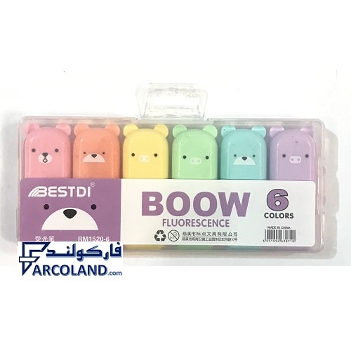 ماژیک هایلایتر بسته ای فانتزی 6 رنگ طرح خرس مدل BOOW کد RM1520-6