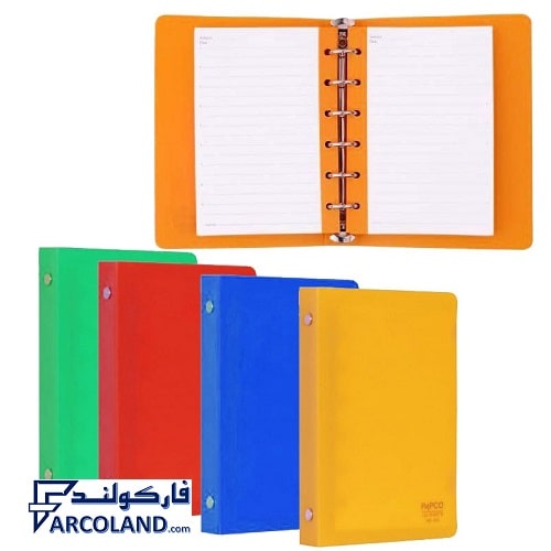 دفترچه یادداشت کلاسوری قفل دار فلزی پاپکو کد NB638 | برگ 120 | 6 سوراخ | طلقی