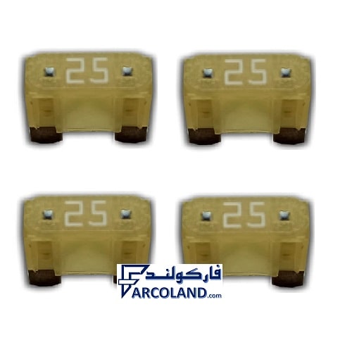 مینی فیوز خودرو دو شاخ ژاپنی اصل 25 آمپر خردلی رالیا Raliya کد R4238 | بسته 4 عددی | کوچک Mini