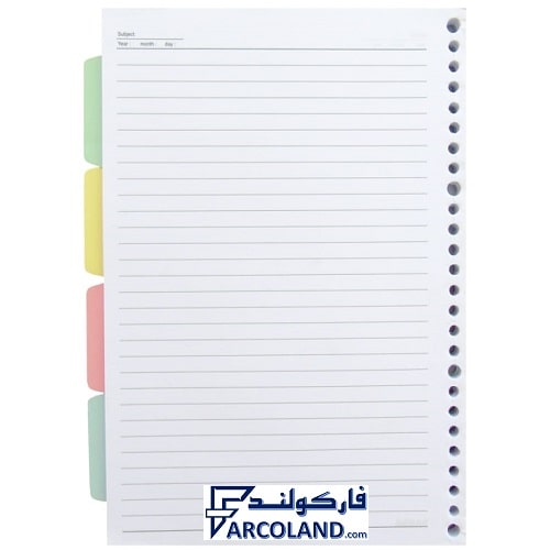کاغذ یدک کلاسور خط دار 26 حلقه بسته ای 100 برگ کد KKA70 | گرماژ 70 | بهمراه 4 طلق جدا کننده