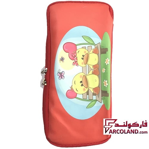 جامدادی پارچه ای متین کد 2-301 طرح دو جوجه | Matin pencil case | دو زیپ