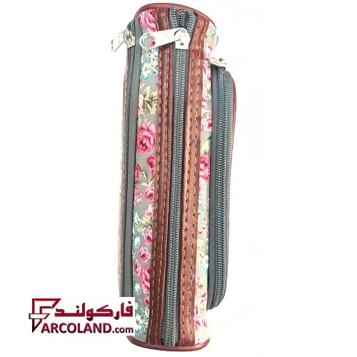 جامدادی پارچه ای متین کد 2-303 طرح گل طوسی رنگ | Matin pencil case | سه زیپ