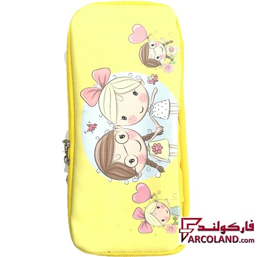 جامدادی پارچه ای متین کد 4-301 طرح دو دختر | Matin pencil case | دو زیپ
