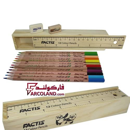 مداد رنگی 12 رنگ فکتیس مدل Natural | جعبه چوبی | Factis colour pencil