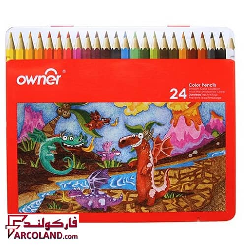 مداد رنگی 24 رنگ اونر مدل 141724 | جعبه فلزی | Owner colour pencil