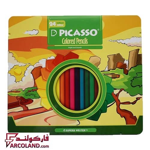 مداد رنگی 24 رنگ پیکاسو مدل 4236 | جعبه فلزی | Picasso colour pencil