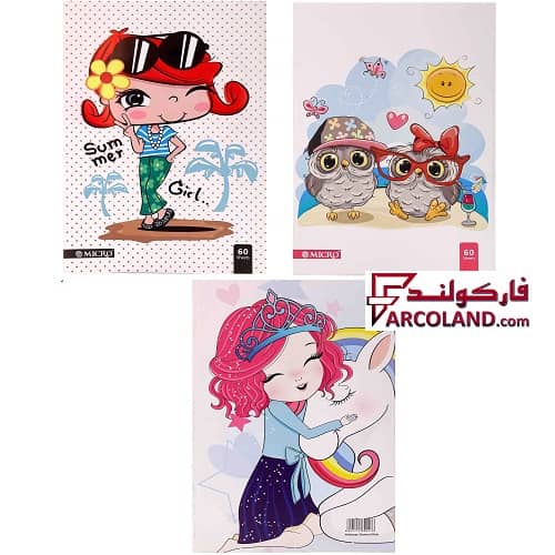 دفتر خط دار مشق ته دوخت 60 برگ مدل دخترانه (طرح متنوع)