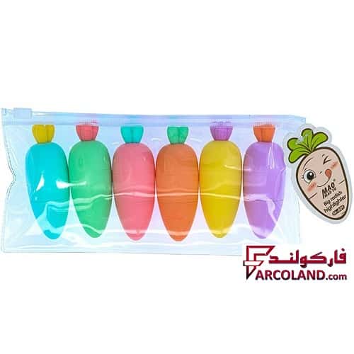 ماژیک هایلایت طرح هویج رنگی بسته 6 رنگ کد M-809 | علامت گذار