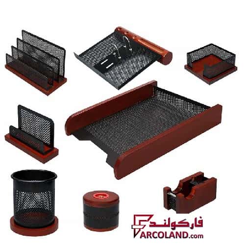 ست رومیزی اداری 8 تکه شهاب تحریر مدل چوب و فلز با کازیه