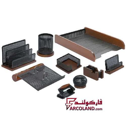 خرید و قیمت ست رومیزی اداری 9 تکه شهاب تحریر مدل چوب و فلز با کازیه