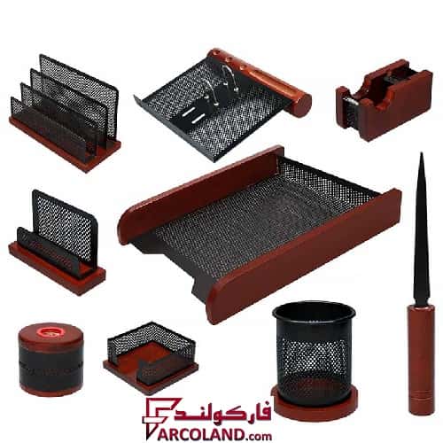 ست رومیزی اداری 9 تکه شهاب تحریر مدل چوب و فلز با کازیه