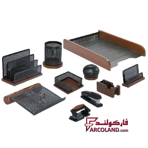 خرید و قیمت ست رومیزی اداری 10 تکه شهاب تحریر مدل چوب و فلز