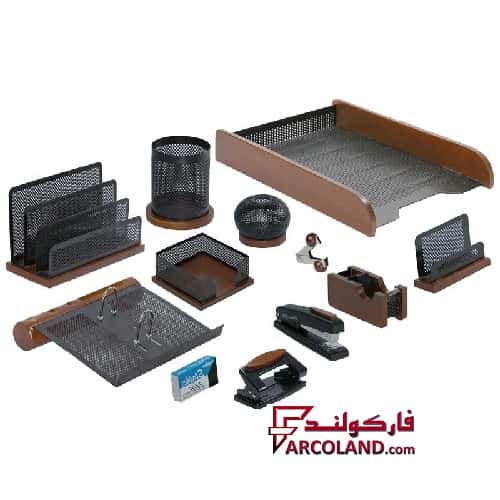خرید و قیمت ست رومیزی اداری 11 تکه شهاب تحریر مدل چوب و فلز