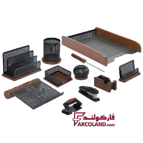 ست رومیزی اداری 11 تکه شهاب تحریر مدل چوب و فلز
