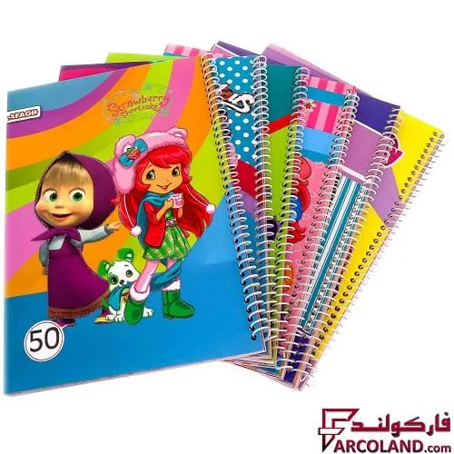 دفتر خط دار سیمی 50 برگ حاشیه دار جلد طلقی مدل فانتزی دخترانه (فنری مشق)
