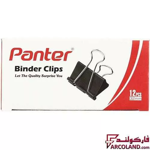خرید اینترنتی و قیمت گیره کاغذ کلیپسی پنتر سایز 32 میلی متر بسته 12 عددی