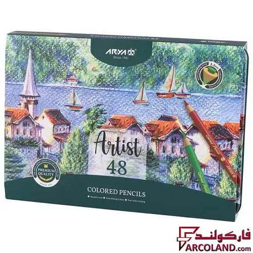 مداد رنگی 48 رنگ آریا جعبه فلزی مدل آرتیست Artist 3904