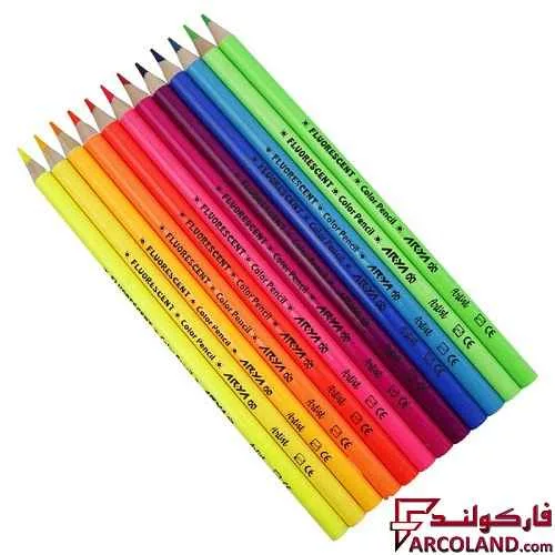خرید اینترنتی و قیمت مداد رنگی 12 رنگ آریا فلورسنت جعبه مقوایی مدل Artist 3611