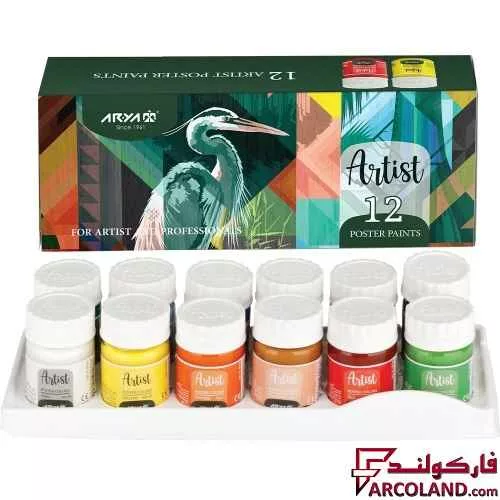 گواش 12 رنگ آریا جعبه مقوایی مدل آرتیست Artist