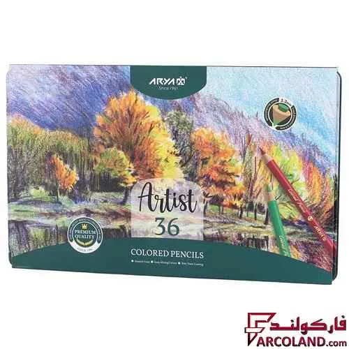 مداد رنگی 36 رنگ آریا جعبه فلزی مدل آرتیست Artist 3903