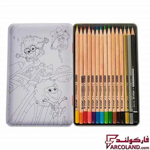 خرید اینترنتی و قیمت مداد رنگی 3+12 رنگ آریا جعبه فلزی کد Arya 3021