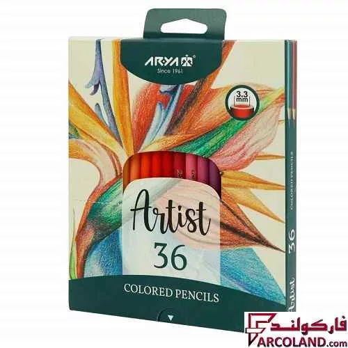 مداد رنگی 36 رنگ آریا جعبه مقوایی مدل آرتیست Artist 3603