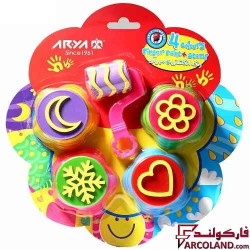 خرید اینترنتی و قیمت رنگ انگشتی 4 رنگ آریا به همراه غلتک و تمبر مدل Arya 7030