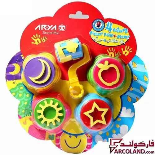خرید اینترنتی و قیمت رنگ انگشتی 4 رنگ آریا به همراه غلتک و تمبر مدل Arya 7030