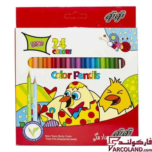 مداد رنگی 24 رنگ توتو جعبه مقوایی مدل Toto 1312