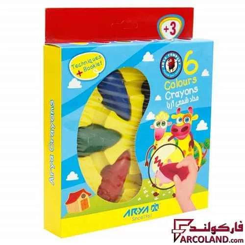 مداد شمعی 6 رنگ آریا مدل کرایون دوکی Arya Crayons 2054