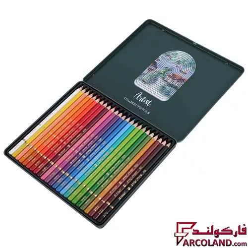 خرید اینترنتی و قیمت مداد رنگی 24 رنگ آریا جعبه فلزی مدل Artist 3902