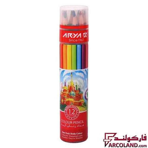 مداد رنگی 12 رنگ آریا جعبه استوانه ای کد Arya 3054