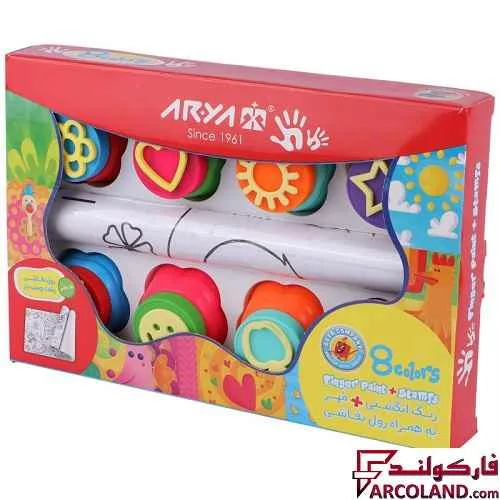 رنگ انگشتی 8 رنگ آریا به همراه مهر و رول نقاشی پشت چسب دار مدل Arya 7031