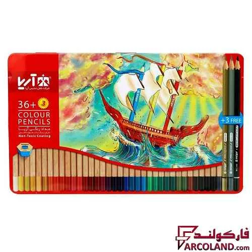 مداد رنگی 3+36 رنگ آریا جعبه فلزی کد Arya 3023