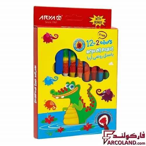 پاستل روغنی 2+12 رنگ آریا جعبه مقوایی کد Arya 2027