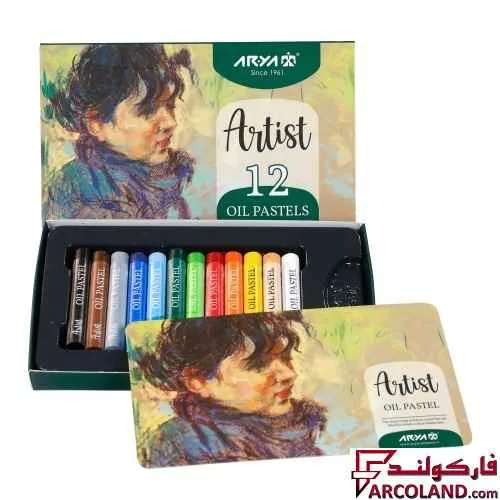 پاستل روغنی 12 رنگ آریا جعبه مقوایی مدل آرتیست Artist 2601