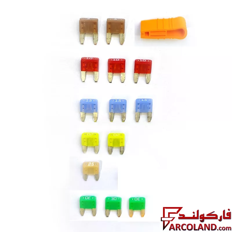 پک مینی فیوز دوشاخ ژاپنی لیتل اصلی بسته 14 عددی به همراه فیوز کش مناسب پژو 206